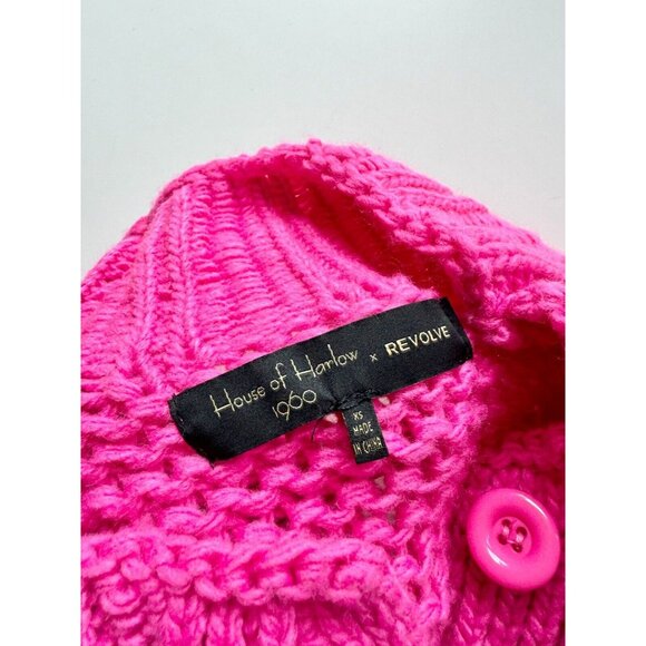 HOUSE OF HARLOW Bright Pink Chunky Knit Reverse Stitch Cardigan Sweater, Size XS - Picture 9 of 11